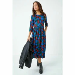 Roman Spot Print Jersey Midi Dress For Female