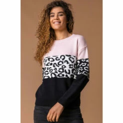 Roman Animal Print Colour Block Jumper For Female