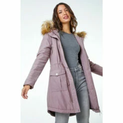 Roman Faux Fur Trim Padded Parka Coat For Female