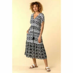 Roman Aztec Button Down Midi Dress For Female