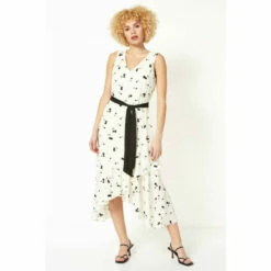 Roman Cherry Printed Asymmetric Midi Dress For Female