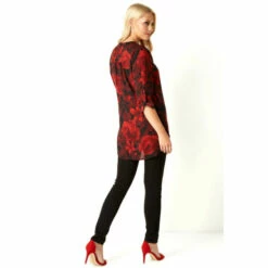 Roman 3/4 Sleeve Rose Print Floral Button Up Blouse For Female -Roman Ladies Fashion unnamed file 1753