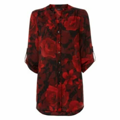 Roman 3/4 Sleeve Rose Print Floral Button Up Blouse For Female -Roman Ladies Fashion unnamed file 1754