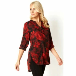 Roman 3/4 Sleeve Rose Print Floral Button Up Blouse For Female -Roman Ladies Fashion unnamed file 1755