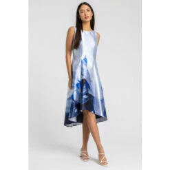 Roman Abstract Print Dipped Hem Midi Dress For Female