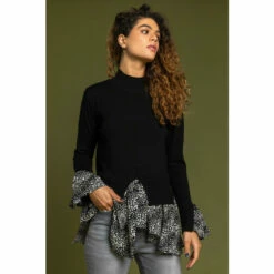Roman Animal Print Contrast Hem Jumper For Female