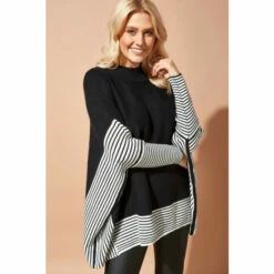 Roman One Size Stripe Knit Poncho Jumper For Female