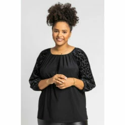 Roman Curve Animal Print Burnout Top For Female