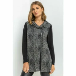 Roman Zig Zag Cowl Neck Button Top For Female