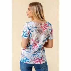 Roman Leaf Print Lace Back Top For Female -Roman Ladies Fashion unnamed file 2316