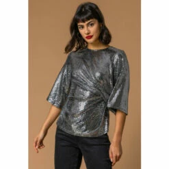 Roman Shimmer Twist Waist Top For Female