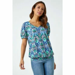 Roman Aztec Burnout Print Blouson Hem Top For Female -Roman Ladies Fashion unnamed file 265