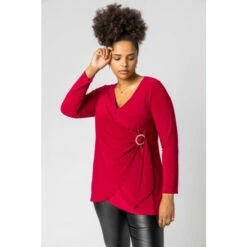 Roman Curve Wrap Diamante Buckle Top For Female