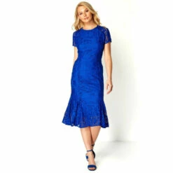 Roman Flute Hem Lace Midi Dress For Female