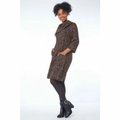 Roman Petite Split Neck Animal Mini Dress For Female