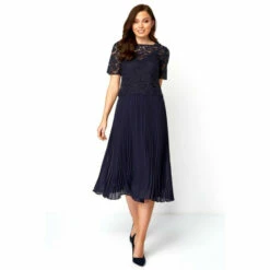 Roman Lace Top Overlay Pleated Midi Dress For Female -Roman Ladies Fashion unnamed file 38