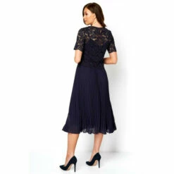 Roman Lace Top Overlay Pleated Midi Dress For Female -Roman Ladies Fashion unnamed file 39