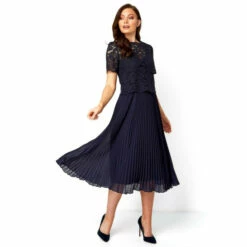 Roman Lace Top Overlay Pleated Midi Dress For Female -Roman Ladies Fashion unnamed file 40