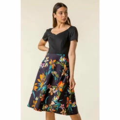 Roman Tropical Print Fit & Flare Dress For Female