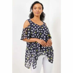 Roman Petite Cold Shoulder Spot Hanky Hem Top For Female