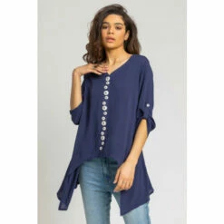 Roman Asymmetric Abstract Button Detail Top For Female