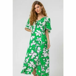 Roman Contrast Floral Tie Detail Midi Dress For Female