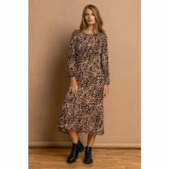 Roman Animal Print Tiered Midi Dress For Female