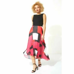 Roman Fit And Flare Pleated Midi Dress For Female