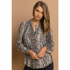 Roman Snake Print Tie Neck Blouse For Female