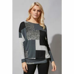 Roman Round Neck Colour Block Long Sleeve Blouson Top For Female