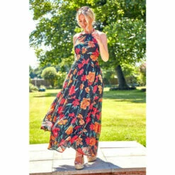 Roman Floral Print Halterneck Maxi Dress For Female -Roman Ladies Fashion unnamed file 621
