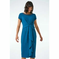 Roman Embellished Twist Waist Stretch Dress For Female
