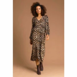 Roman Animal Print Midi Dress For Female