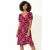 Roman Floral Print Stretch Jersey Tea Dress For Female