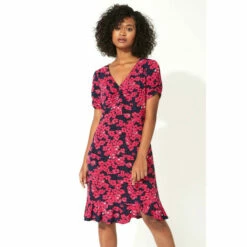 Roman Floral Print Stretch Jersey Tea Dress For Female